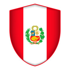 Peru flag in shield shape. Vector illustration.