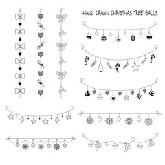 hand-drawn christmas lights with Christmas tree balls