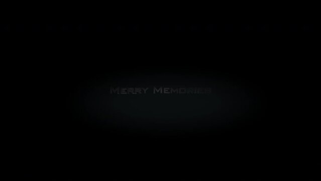 merry memories 3D title, metal text animation on transparent black alpha channel