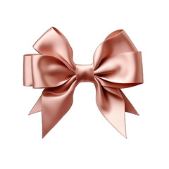 Rose gold bow with satin ribbon isolated on transparent background