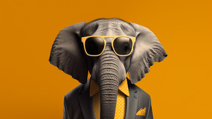 wild elephant in trendy sunglasses - obrazy, fototapety, plakaty