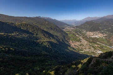 The magnificent view point on the Susa Valley taken from The Sacra of San Michele, province of Turin, Piedmont, Italy