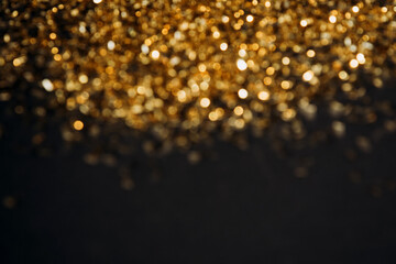 Abstract background of blurred yellow lights for design. Lights bokeh dis focus. Christmas...