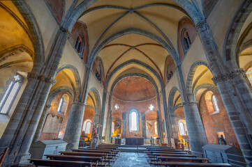 Fototapeta premium SANT'AMBROGIO DI TORINO, ITALY, OCTOBER 11, 2023 - View of the inner of the Sacra of San Michele (St. Michael Abbey) in Susa Valley, Province of Turin, Piedmont, Italy