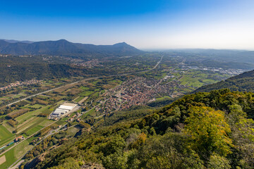 The magnificent view point on the Susa Valley taken from The Sacra of San Michele, province of Turin, Piedmont, Italy
