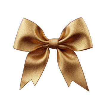 Gold glitter bow with satin ribbon isolated on transparent background