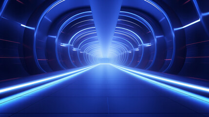 Empty indigo futuristic tunnel. Technology Design.