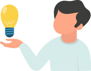 Innovative idea for success. Problem solution concept. The guy is holding a light bulb. Vector illustration.
