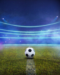 textured soccer game field with smoke - center, midfield