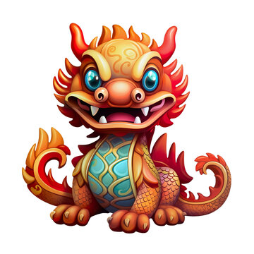 cute and playful Chinese dragon with mouth clipart, in the style of light red and bronze  Khmer art isolated PNG