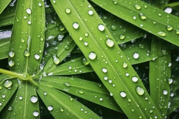 close-up of droplets on bamboo leaves