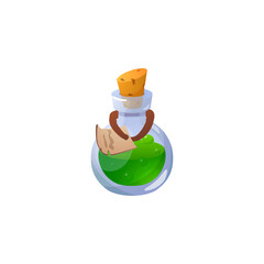 Glass closed bottle with green potion flat style, vector illustration