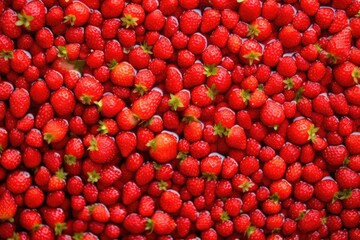 fresh, dewy strawberries forming a bumpy red landscape