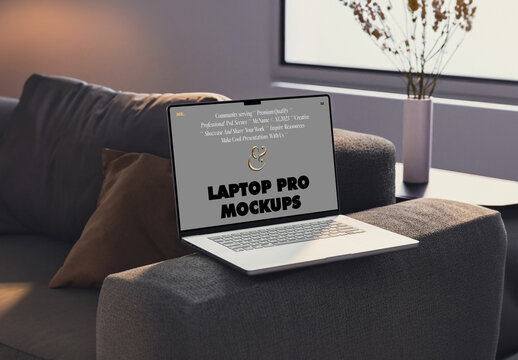 Laptop Pro on Couch Mockup