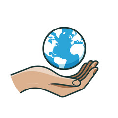A hand holds an Earth globe. Concept of caring for the Earth.