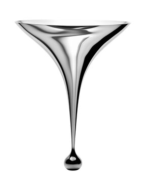 Silver metal funnel with silver liquid droplet falling from a funnel