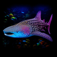 Fototapeta premium Whale shark, coral reef, bright colors, rare shark species.