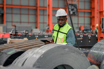 Fototapeta na wymiar Metal sheet workers perform routine quality checking, enhancing assurance in roofing infrastructure