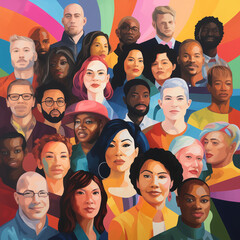 AI generated diversity, equity, including, belonging in a colorful human crowd.