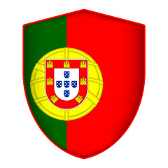 Obraz premium Portugal flag in shield shape. Vector illustration.