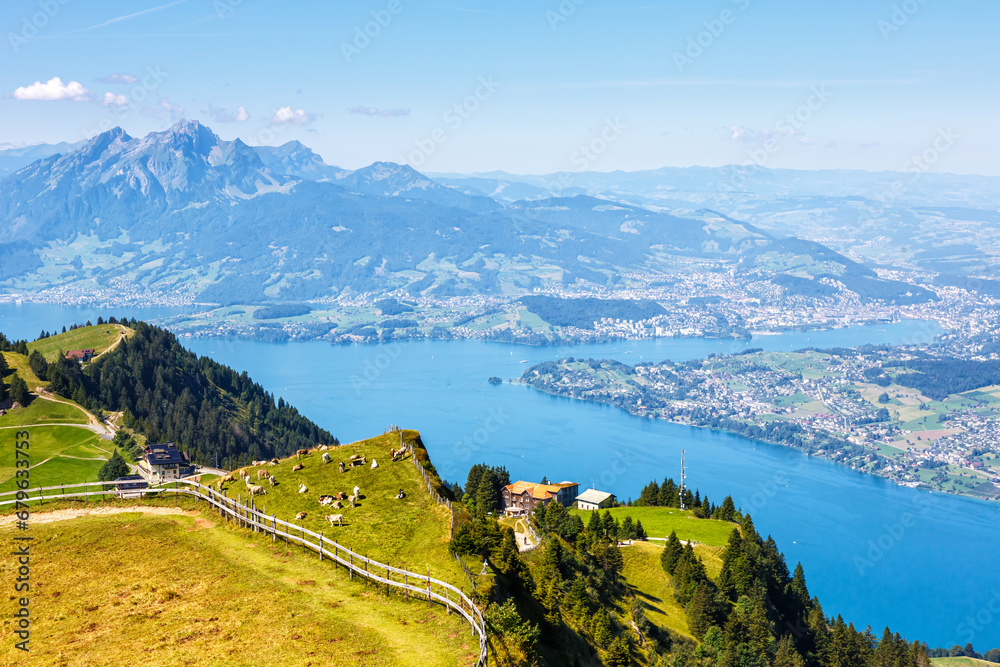 Canvas Prints view from rigi mountain on swiss alps, lake lucerne and pilatus mountains in switzerland - Canvas Prints