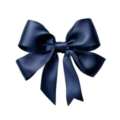 Navy blue velvet bow and ribbon isolated on transparent background
