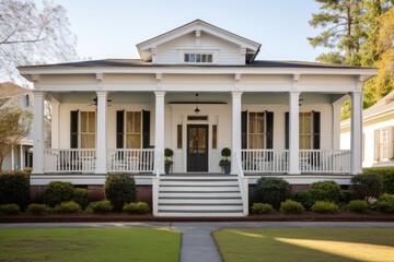 Fototapeta na wymiar greek revival style house with columned side porch