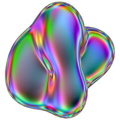 Iridescent liquid 3D blob shape. Abstract multicolor design element isolated on a transparent background.