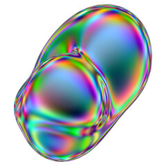Iridescent liquid 3D blob shape. Abstract multicolor design element isolated on a transparent background.