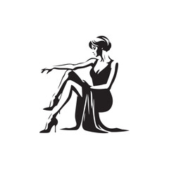 Seated Serenity: Elegant Woman Silhouette - A Serene and Stylish Depiction of a Woman in Silhouette, Radiating Calmness and Grace