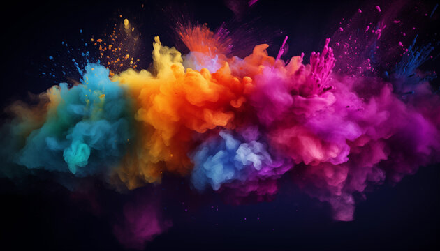 Explosion Of Colorful Powder Smoke. Minimalistic Wallpaper. Concept Of Art And Outburst Of Creativity. 