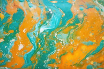 turquoise and orange oil paint mix on glass