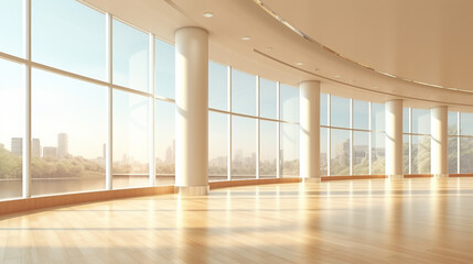 Fototapeta premium Modern Office Workspace Design with Panoramic City View | Corporate Interior Architecture