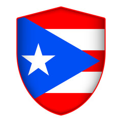Puerto Rico flag in shield shape. Vector illustration.