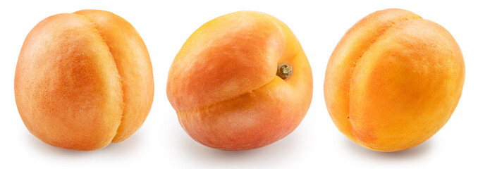 Set of ripe apricots on white background. File contains clipping path.