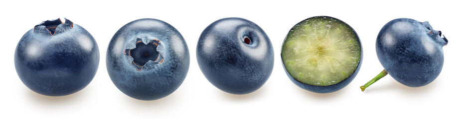 Set of blueberries isolated. Full sharpness for each blueberry. File.contains clipping paths.