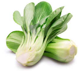 Fresh bok choy or chinese cabbage isolated on white background. File contains clipping path. - obrazy, fototapety, plakaty