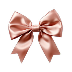 Rose gold bow with satin ribbon isolated on transparent background