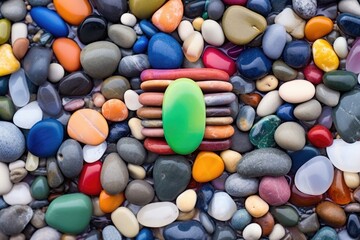 rainbow colored beach pebbles stacked over each other