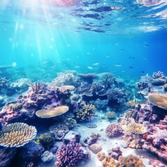 Obraz premium Underwater coral reefs. Mesmerizing ocean background