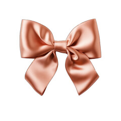 Rose gold bow with satin ribbon isolated on transparent background