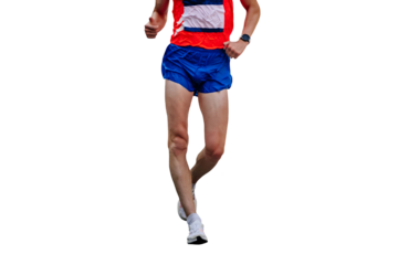 male racewalker walking distance in athletics competition, isolated on transparent background