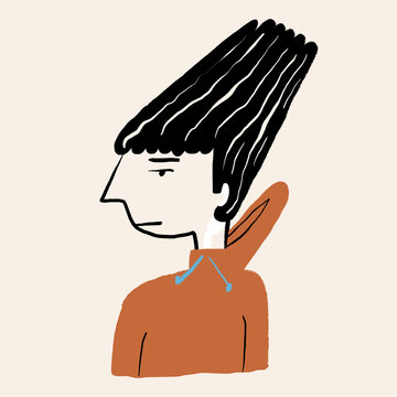 Vector design of male teenager with windy hair against beige background