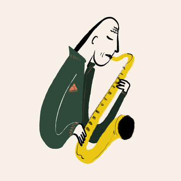 Simple vector design of man playing saxophone