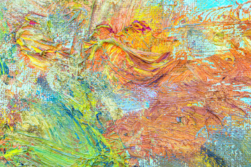 Colorful abstract oil painting art background. Texture of canvas and oil.