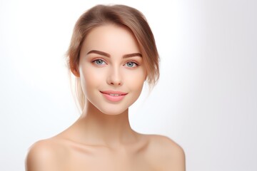 Fototapeta premium portrait of a beautiful young woman with perfect skin on white background
