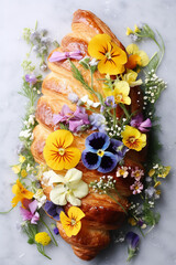 Edible flowers, floral croissant, bakery, experiment, dough, baking, flower petals
