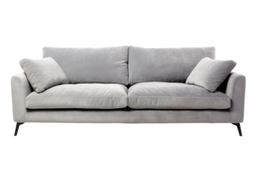 A grey seater sofa isolated on transparent background.