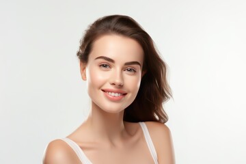 portrait of a beautiful young woman with perfect skin  on white background