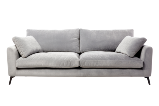 A grey seater sofa isolated on transparent background.